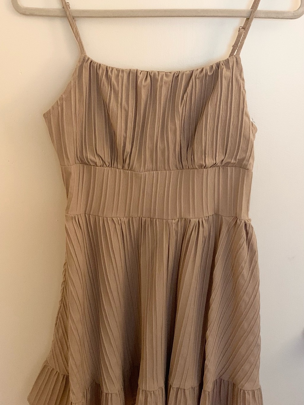 SHEIN Beige Tiered Textured Spaghetti Strap Dress